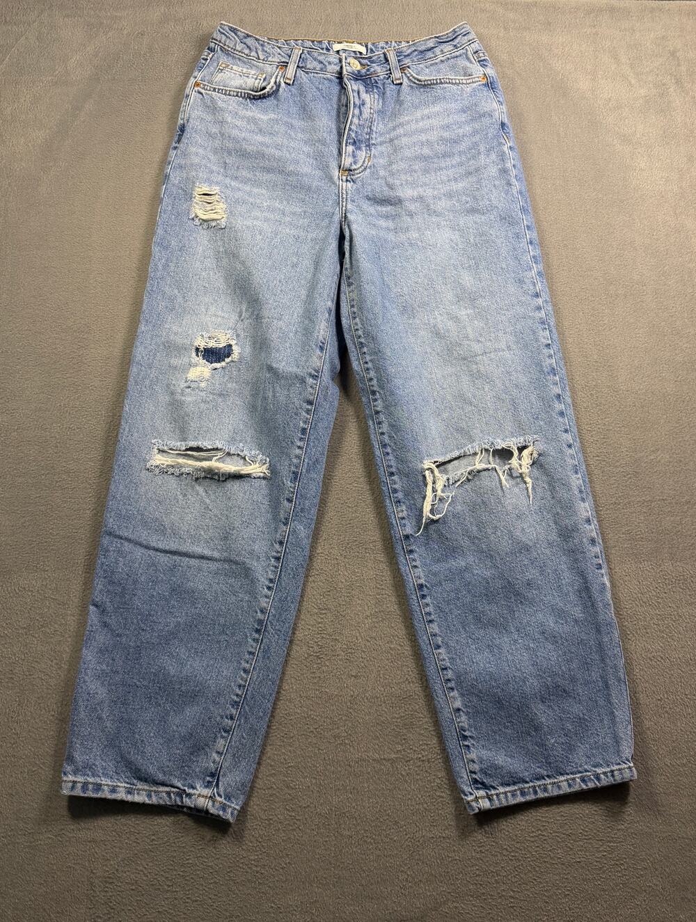 Forever 21 Distressed Wide Leg Jeans Size 28 High Rise Ripped Light‎ Medium Wash